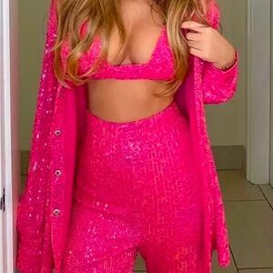 Vibrant Green Sequins Sexy Women's 3 Pieces Set